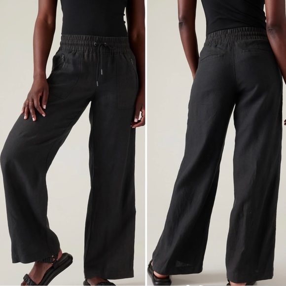 Athleta Pants - Athleta Cabo Black Linen Wide Leg Pants size 2P